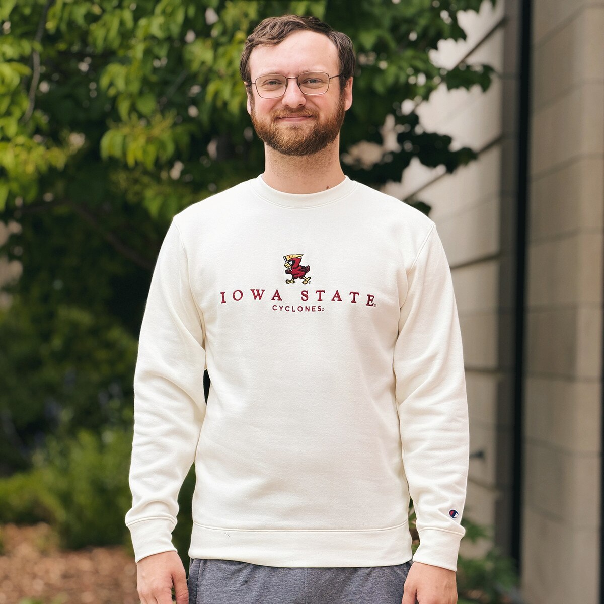 Champion Pennant Cy Winter White Crewneck Sweatshirt SMU